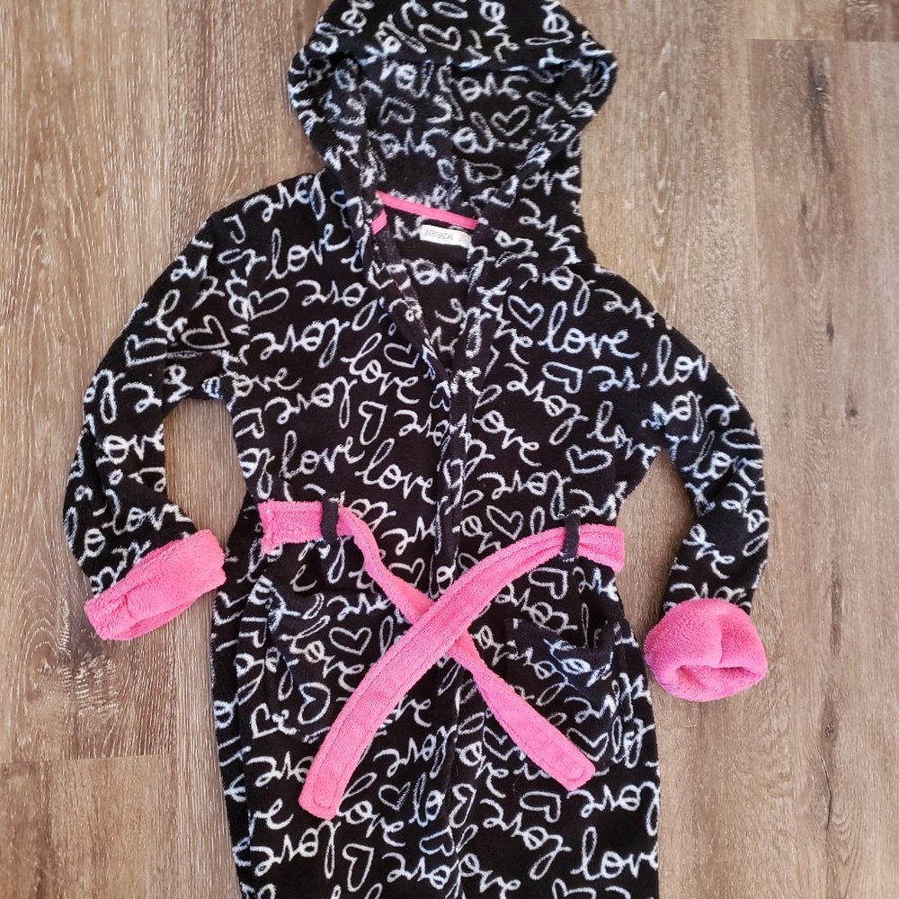 4/$20 Girls Nevada fuzzy cozy plush bathrobe black pink, size Small 7-8